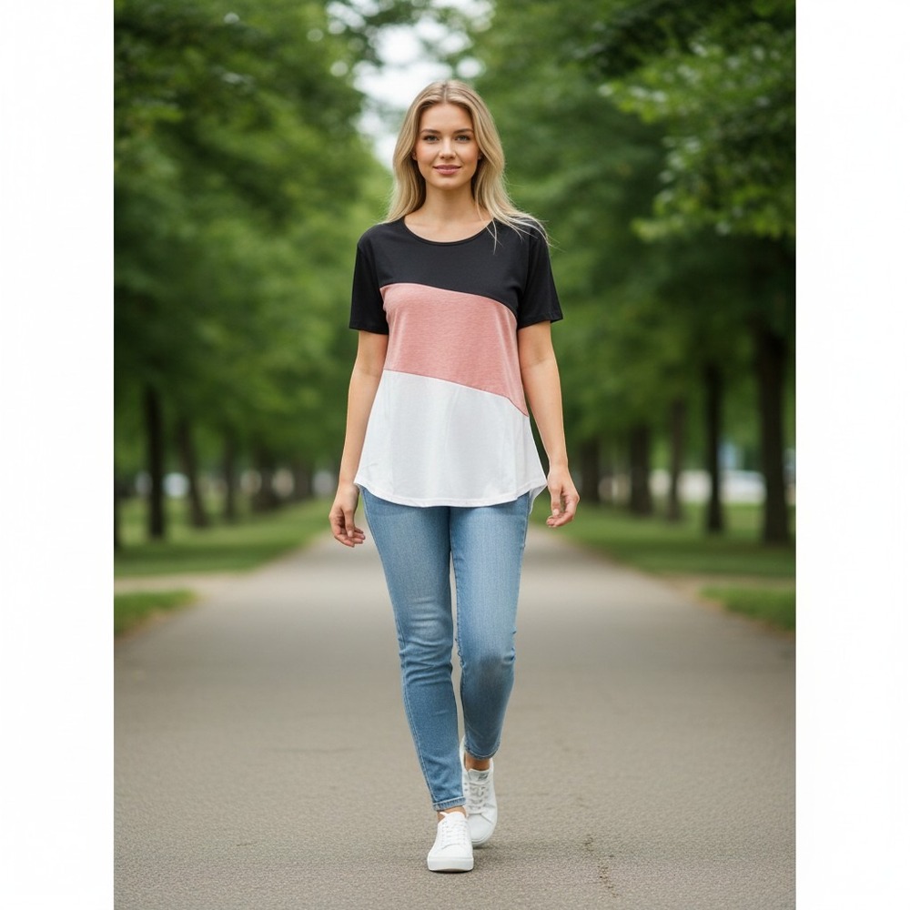 DRESSFO short sleeve top peach black and white ladies XL NWT Layering piece